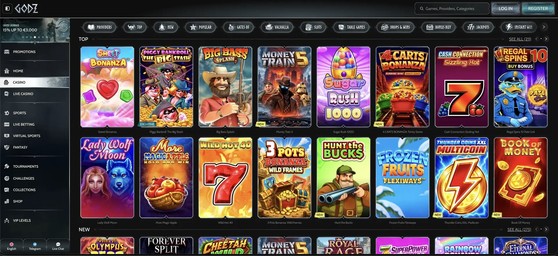 Beliebte Spielautomaten in der Godz Lobby
